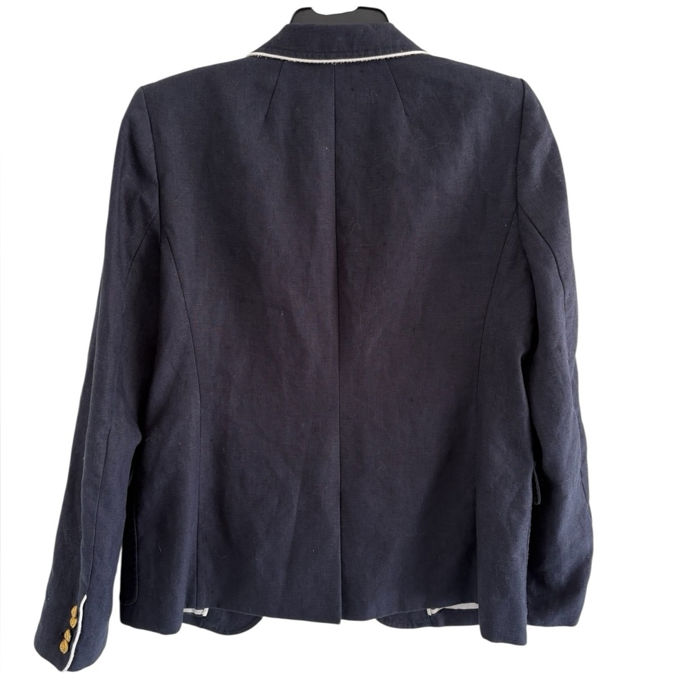 J. Crew Dark Blue linen Blazer with white piping and Gold button Accents - Picture 3 of 9